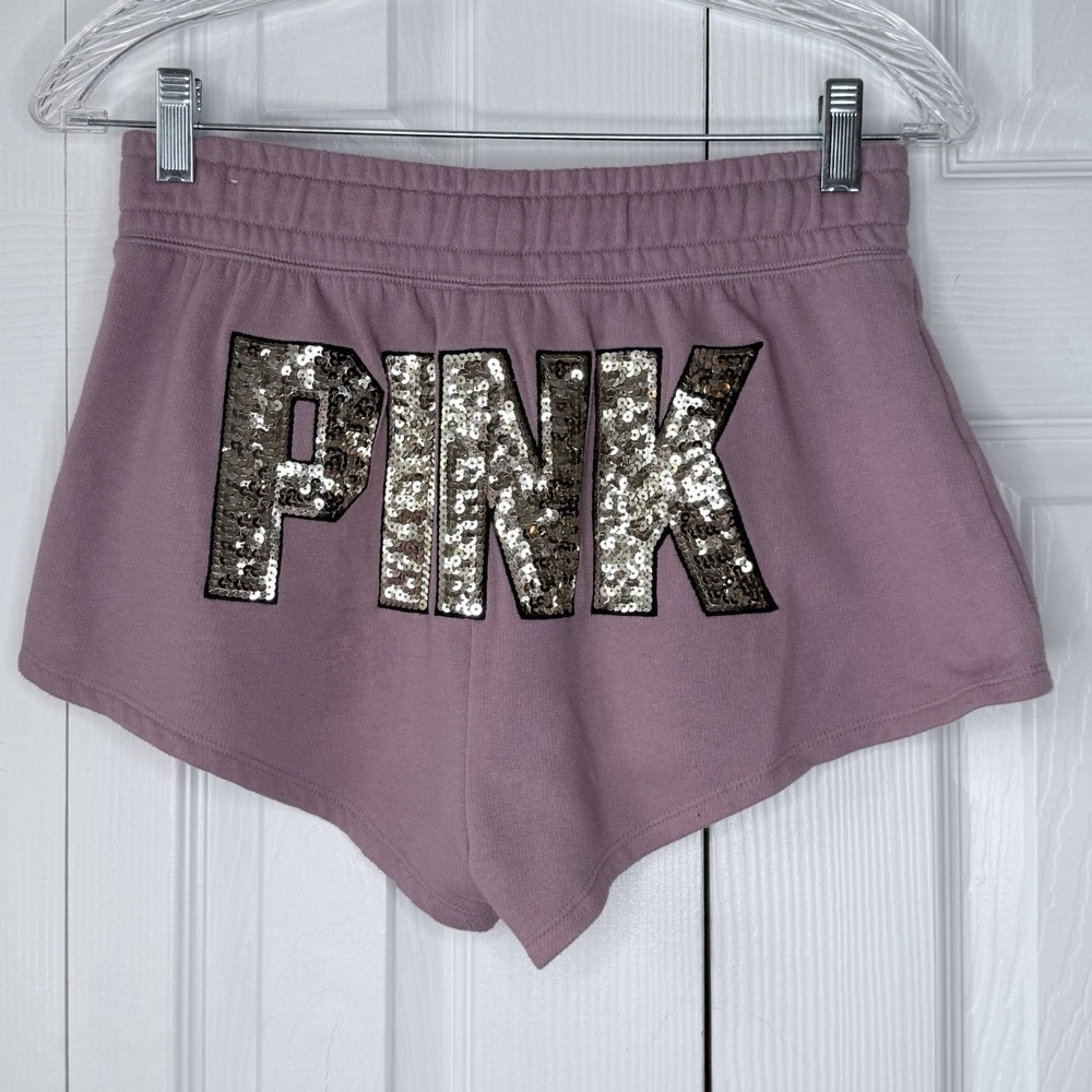 VS PINK Bling Sequin Logo Retro Shorts Mauve Pink S Y2K Discontinued HTF